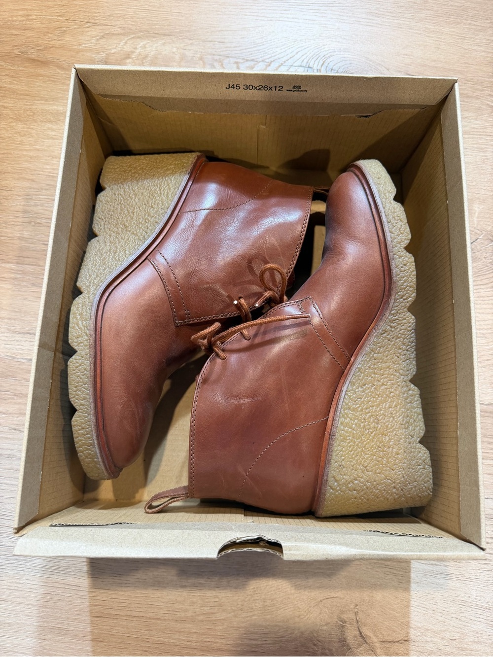 Clarks Women's Cognac Leather Wedge Ankle Boots Clarkford DBT Dark Tan 7.5